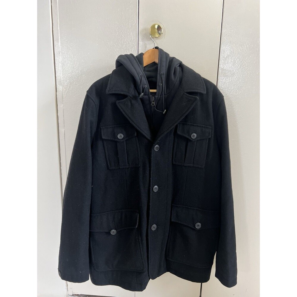 Levi's Jacket Men's Hooded Peacoat Black Gray Wool Blend Lined